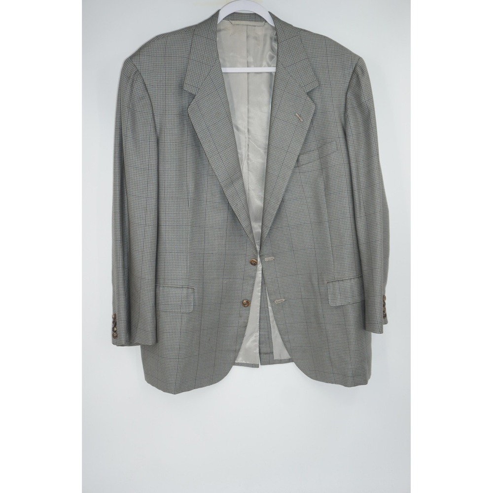 Oxxford Clothes Blazer Sport Coat Brown Blue Check Wool Neiman Marcus‎ 46